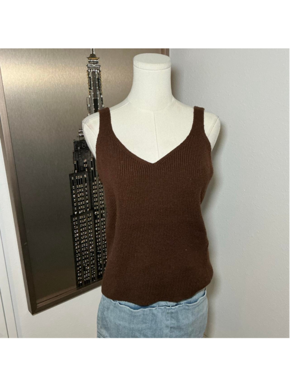 Old Navy Brown Ribbed Knit V Neck Sleeveless Sweater Tank Top L